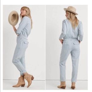 Lucky Brand linen blend striped boiler suit jumpsuit long sleeve M